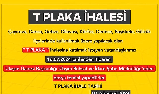 8 ilçede 86 yeni T plaka için ihale yapılacak